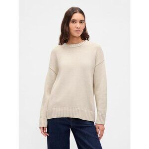 Gap Ivory Knit Crewneck Overrsized Sweater M Cotton Womens Casual Pullover